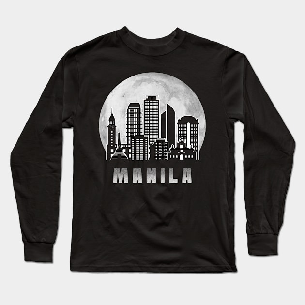 Manila NCR Skyline Full Moon Long Sleeve T-Shirt by travel2xplanet